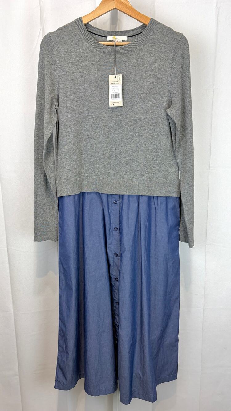 NWT BODEN Radnor Mixed Media Midi Dress K0430 Layered Look Gray Blue UK 10 US 6
